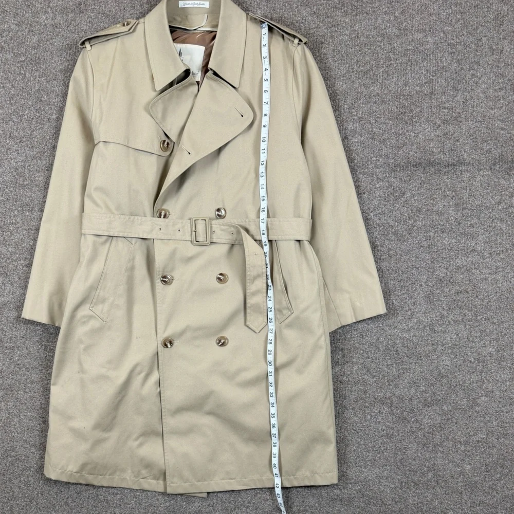 Misty Harbor Long Double Breasted Belted Trench Coat Mens 44 Removable Fur Liner - Picture 11 of 12